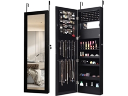 Armario para Joyas con Espejo de 12 LED, Organizador de Armario Joyero Montado en Pared o Puerta con Estantes Forrados, Ganchos (Negro) COSTWAY