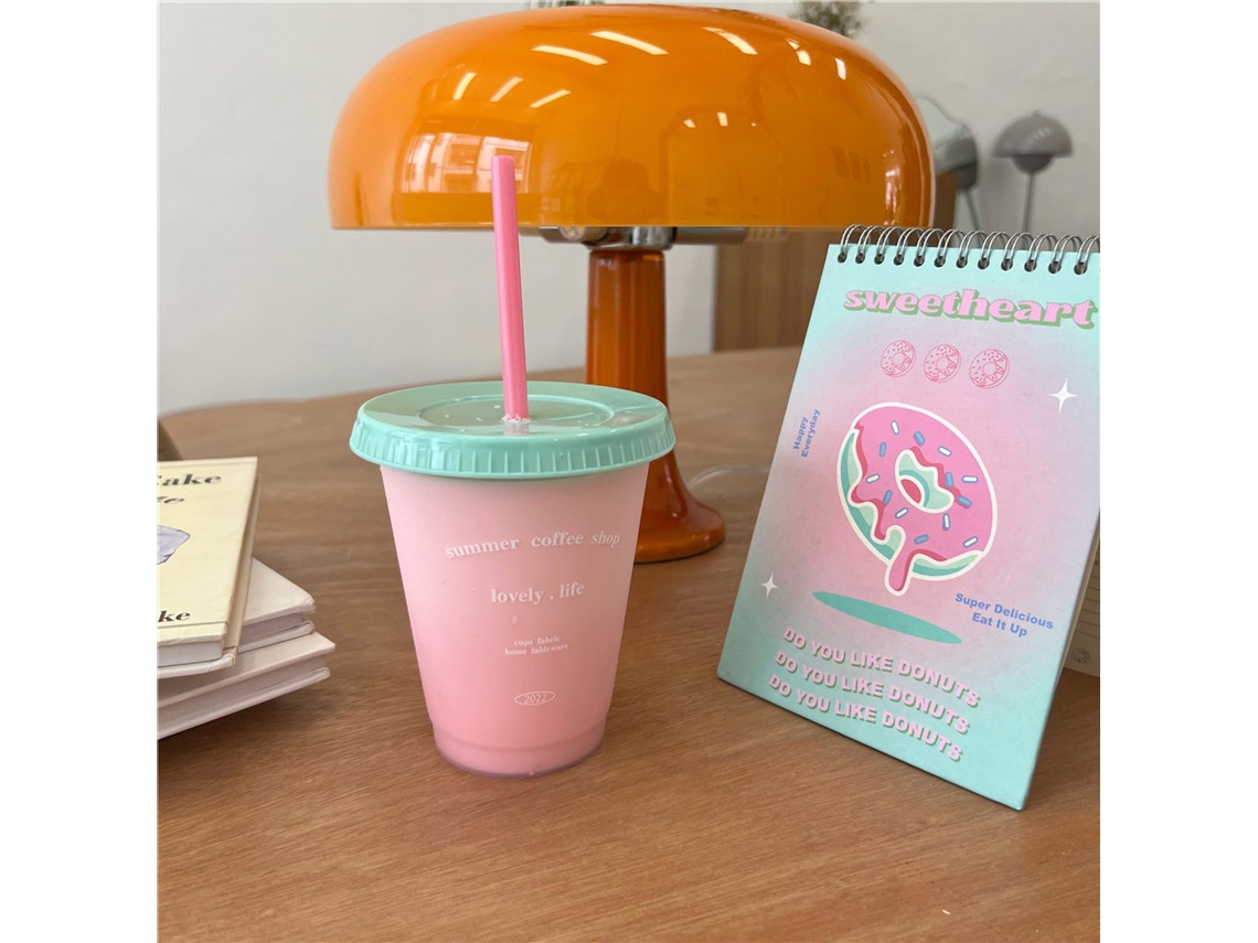 Taza De Plástico Con Pajita Y Tapa, Capacidad De 470 Ml, Diseño Atractivo Para Bebidas Frías De Verano.