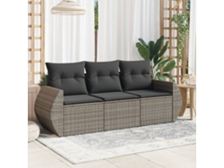 Conjunto de sofá de jardín de 3 piezas con cojines de ratán gris Lovely Home