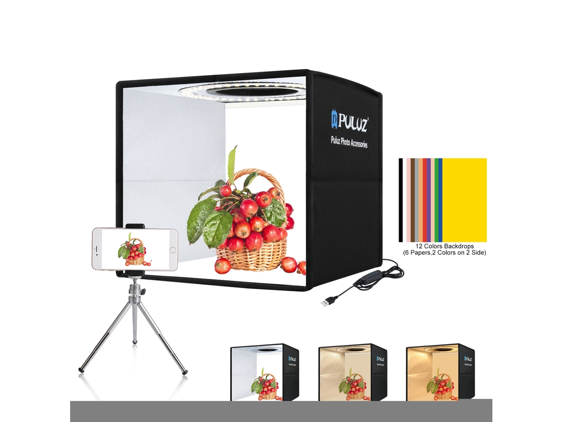 YUYSAN Puluz Mini Estudio Fotográfico 40 Cm Anillo De Luz De Temperatura De Tres Colores Estudio Fotográfico Portátil De Alto Brillo Negro Pu5027B