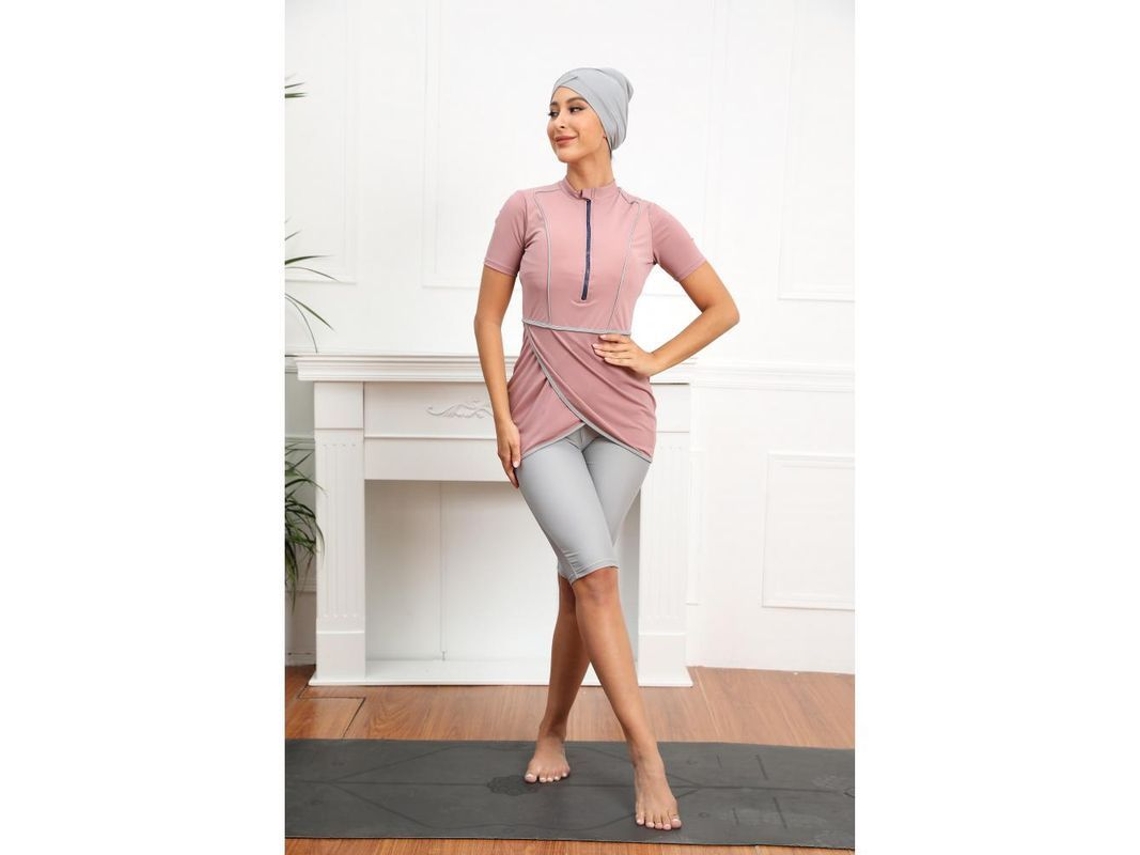 Traje De Baño Corto Musulmán Modesto 2023 Con Cremallera Frontal Burkini Para Mujer Qyl