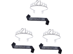 3 Juegos De Coronas De Diamantes De Imitación Con Faja Estampada Para Accesorios De Fiesta, Peinados De Cumpleaños Y