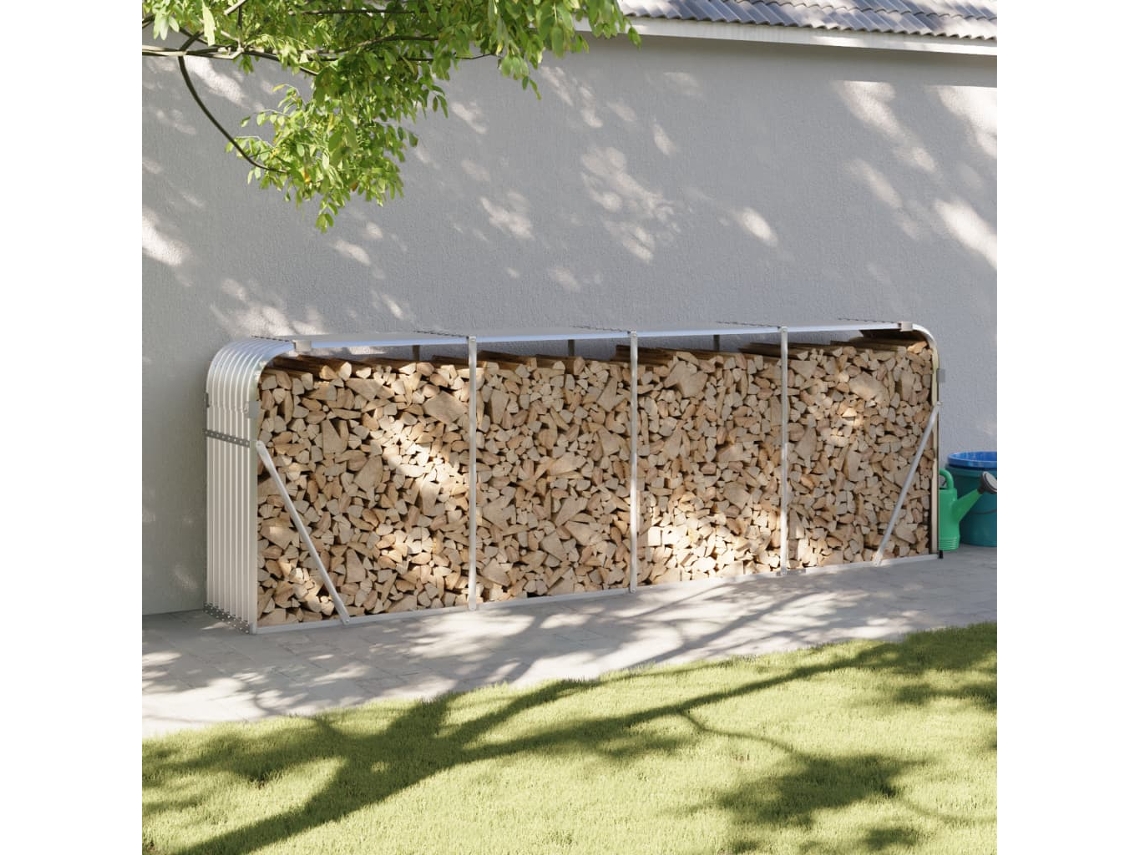Leñero 300x45x100 cm Acero Galvanizado Plateado LOVELY HOME