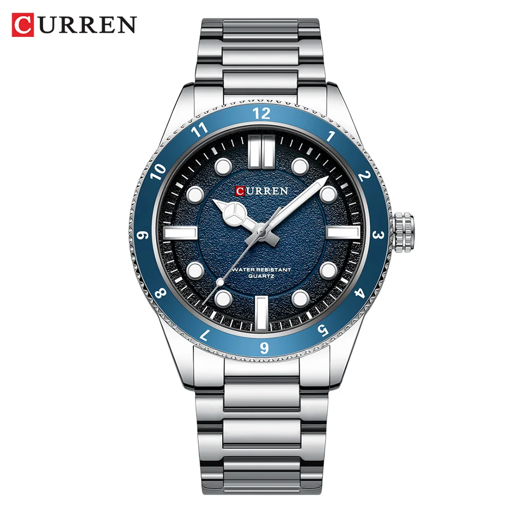 Reloj impermeable para hombre (azul plateado), reloj luminoso de acero inoxidable para hombre