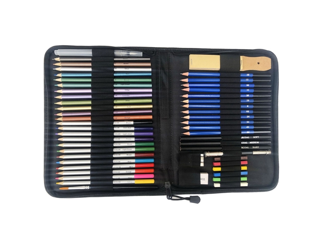 (negro) Juego De 51 Lápices De Dibujo, Bolsa De Herramientas Para Dibujo Artístico Con Lápices De Colores