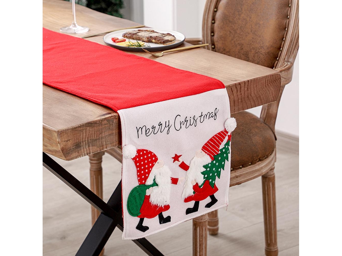 Camino de mesa navideño con decoración bordada de Papá Noel