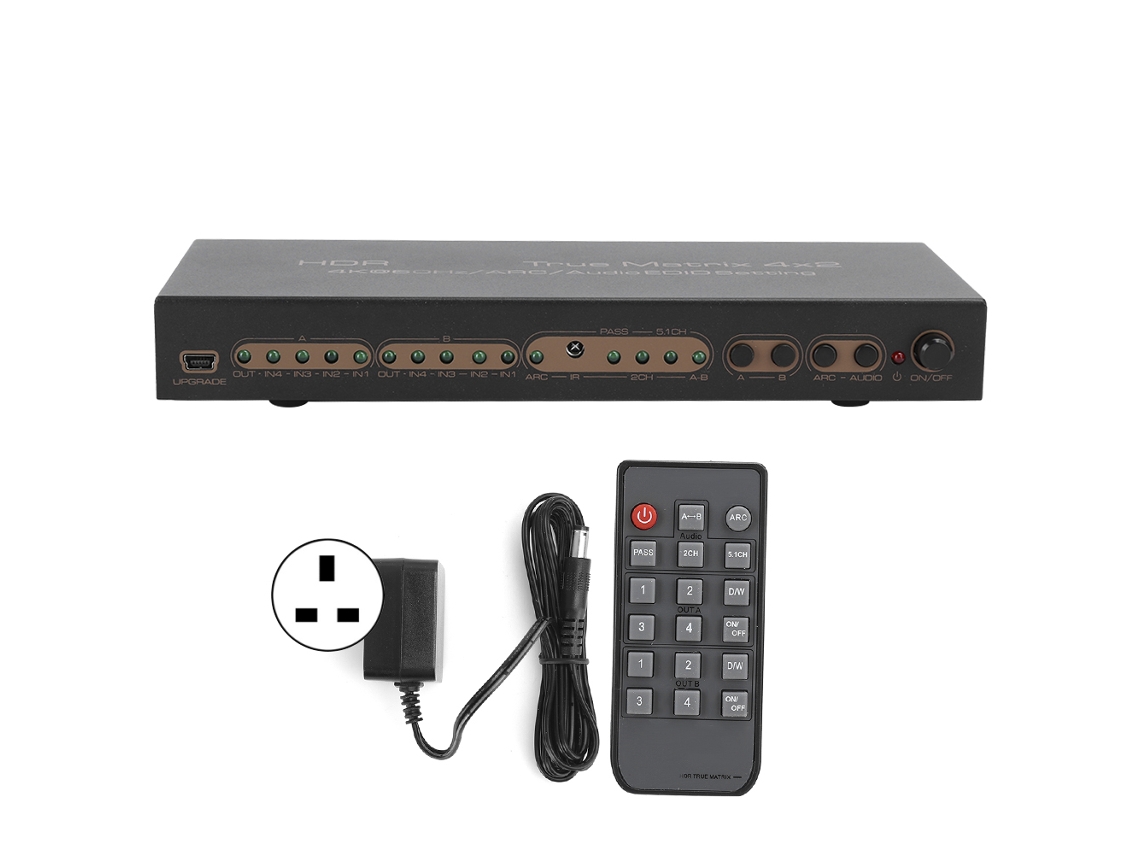 Convertidor de vídeo HDMI Matrix 4x2 4K HDR con batería de 200 mAh