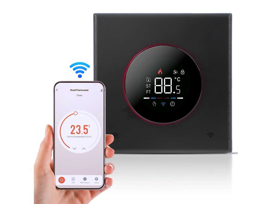 Termostato inteligente Wifi con enchufe de 16 A, control de temperatura, modos blanco, negro y azul.