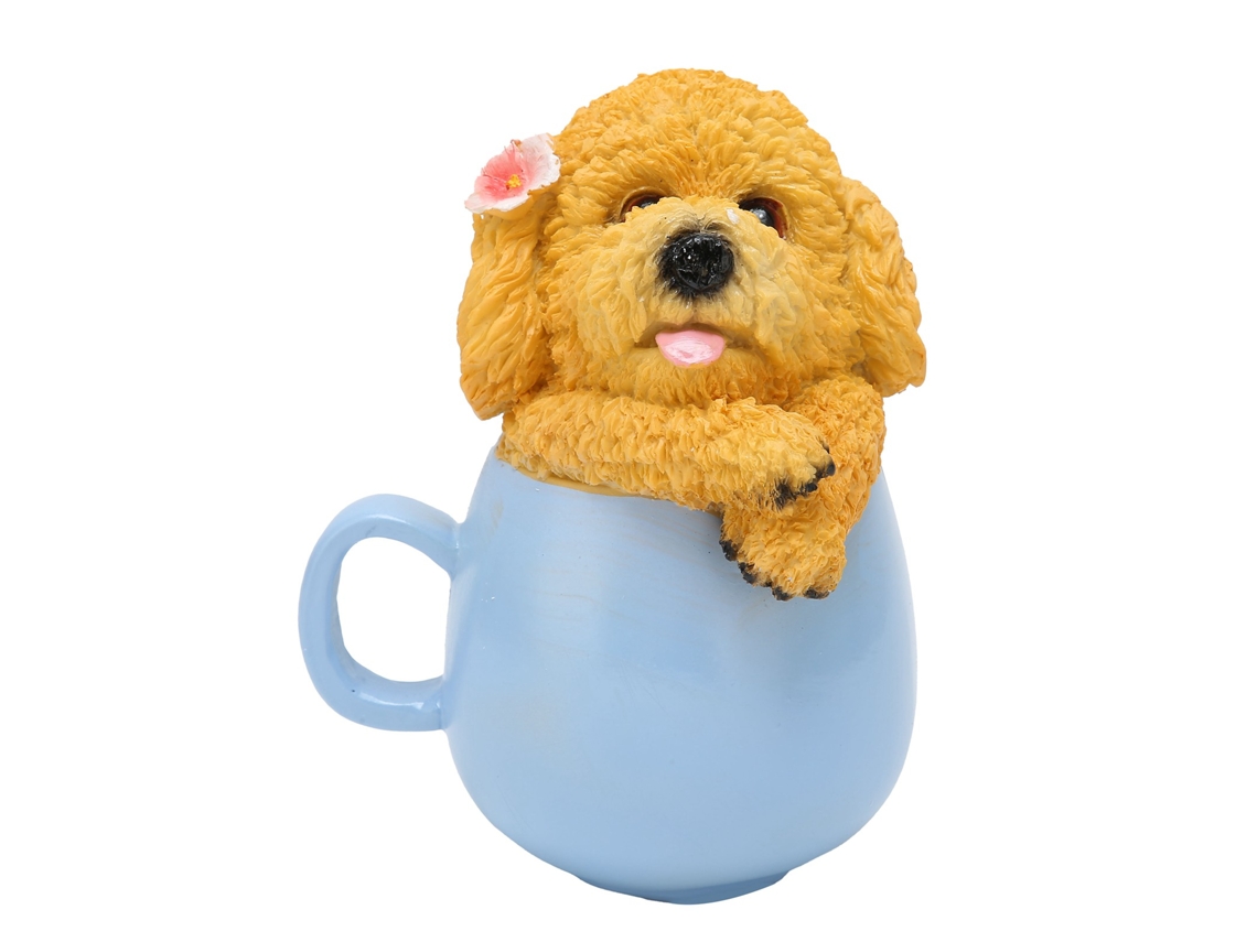 Adorno De Perro En Una Taza, Resina Sintética, Decoración De Jardín, Hogar, Patio, Amarillo