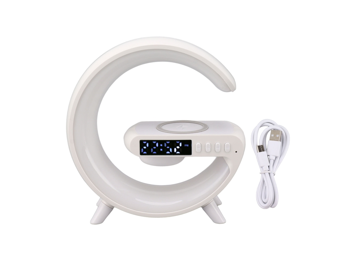 Yncm2026-lámpara De Noche Con Altavoz Bluetooth, Luz Led, Carga Inalámbrica Y Despertador Inteligente Para Dormitorio