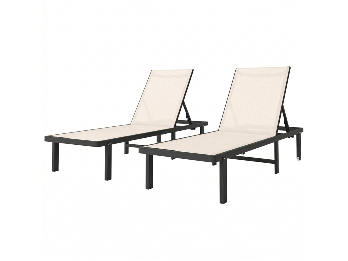Conjunto De 2 Tumbonas Con Ruedas, Respaldo Regulable En 4 Posiciones, De Aluminio Y Tejido Textilene Beige.