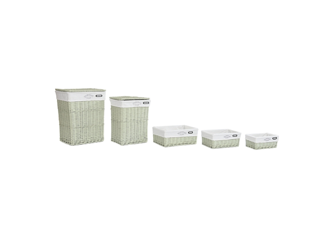 Set 5 Cesta Ropa Mimbre Poliester Verde 44x34x56cm