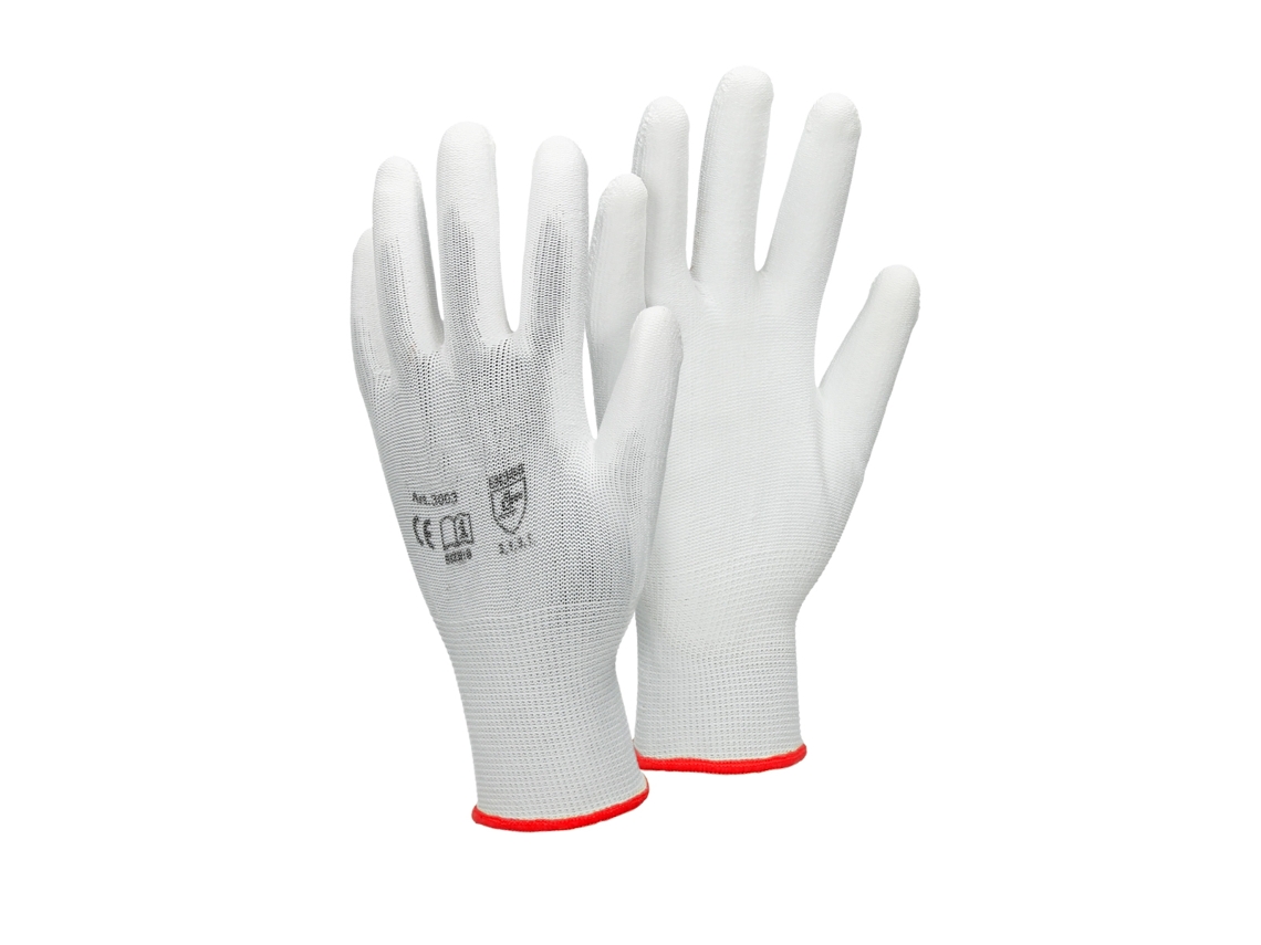 4 pares de guantes de trabajo con revestimiento de PU, talla 7-S, blancos, transpirables ECD