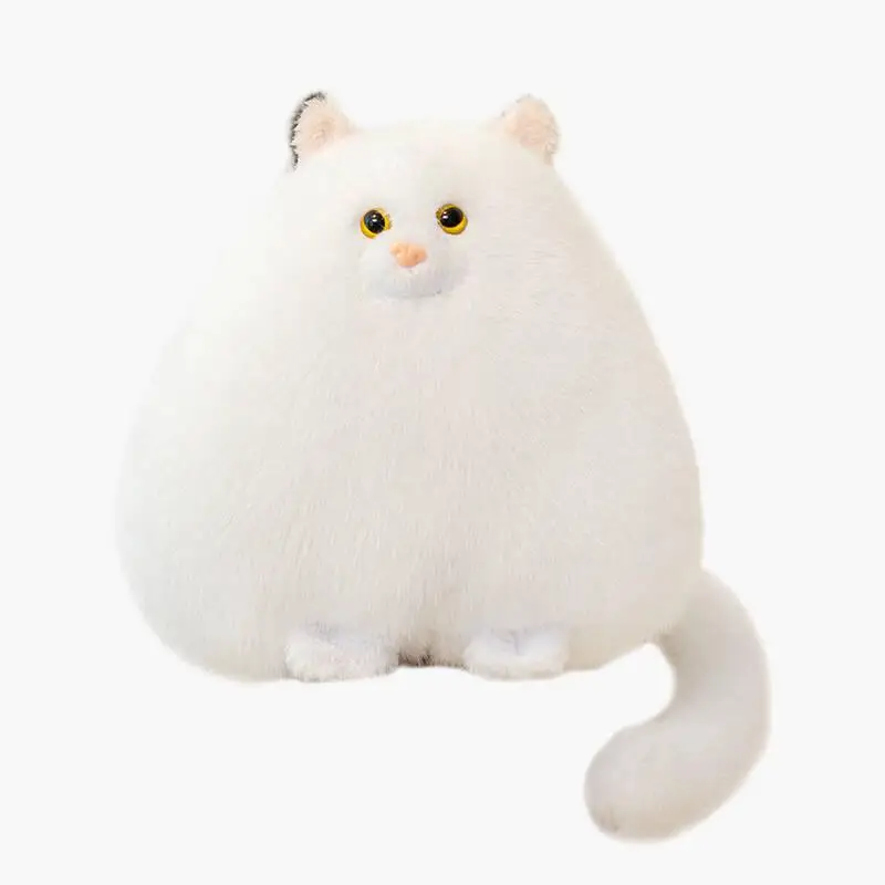 (gato Blanco, 28 Cm) Lindo Peluche De Gato Regordete, Almohada De Tela
