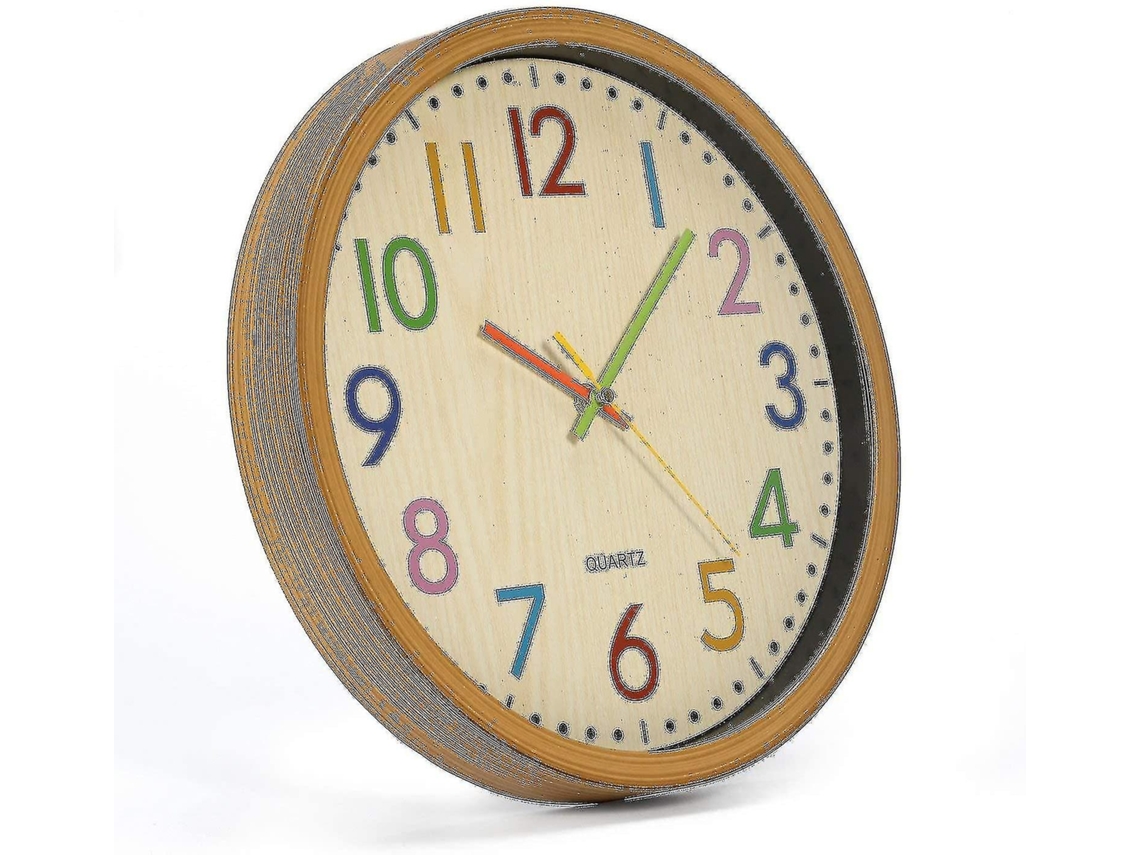 Rebe-reloj De Pared Infantil 12 Pulgadas, Mecanismo Silencioso, Números Coloridos, Fácil De Leer, Ideal Para Niños