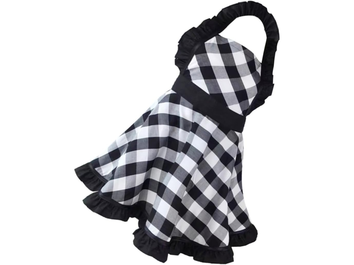Delantal De Cocina 100% Algodón Con Estampado De Cuadros Blancos Y Negros, 4 Cm De Ancho, Talla Única.