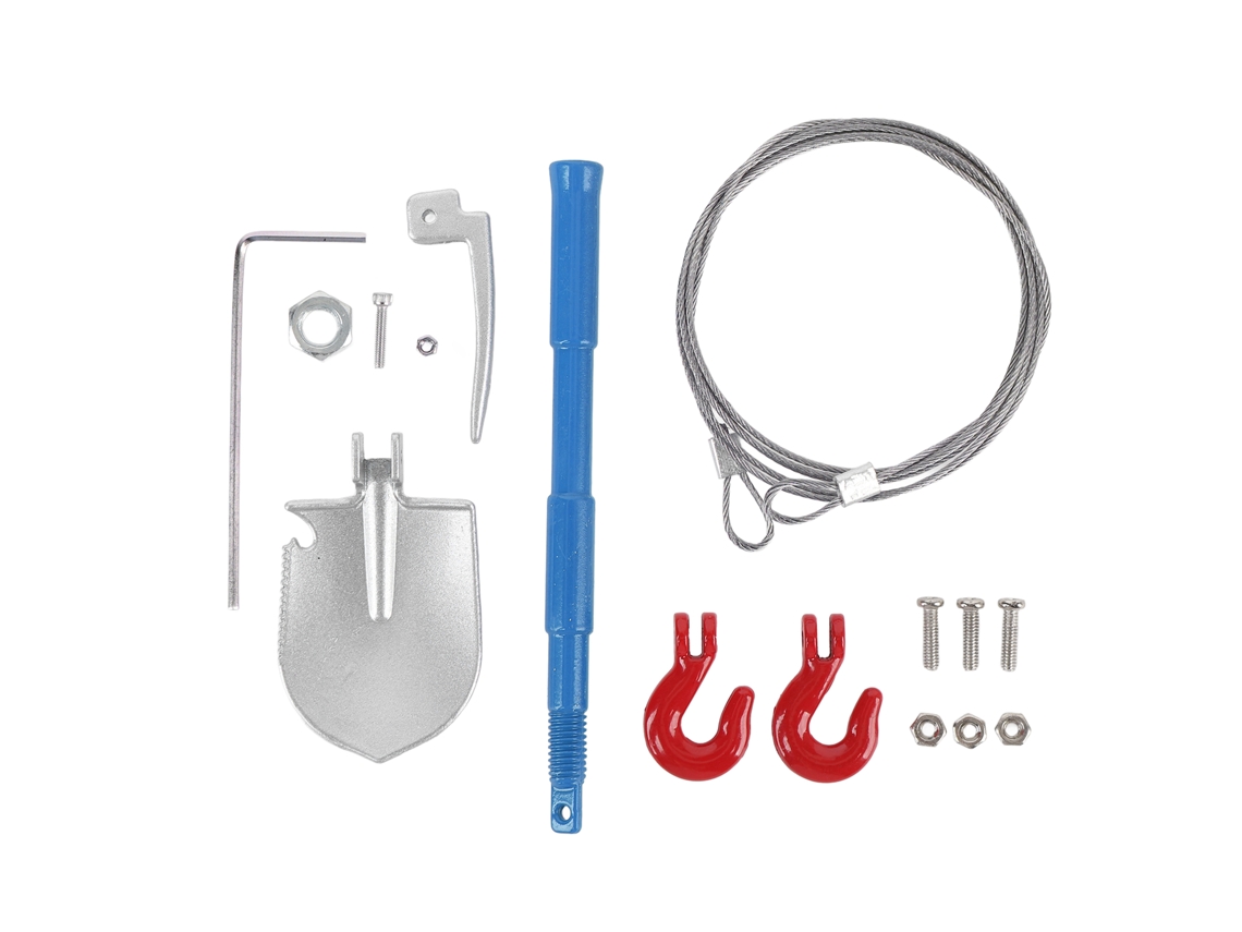 Kit De Accesorios Para Coche Teledirigido Todoterreno: Gancho De Remolque, Cadena, Cable De Acero Y Visera Azul Ajustable.