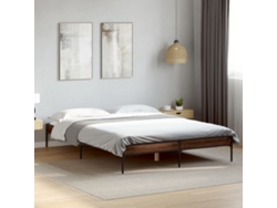 Estructura Cama Madera Ingeniería Metal Marrón Roble 120x200 Cm