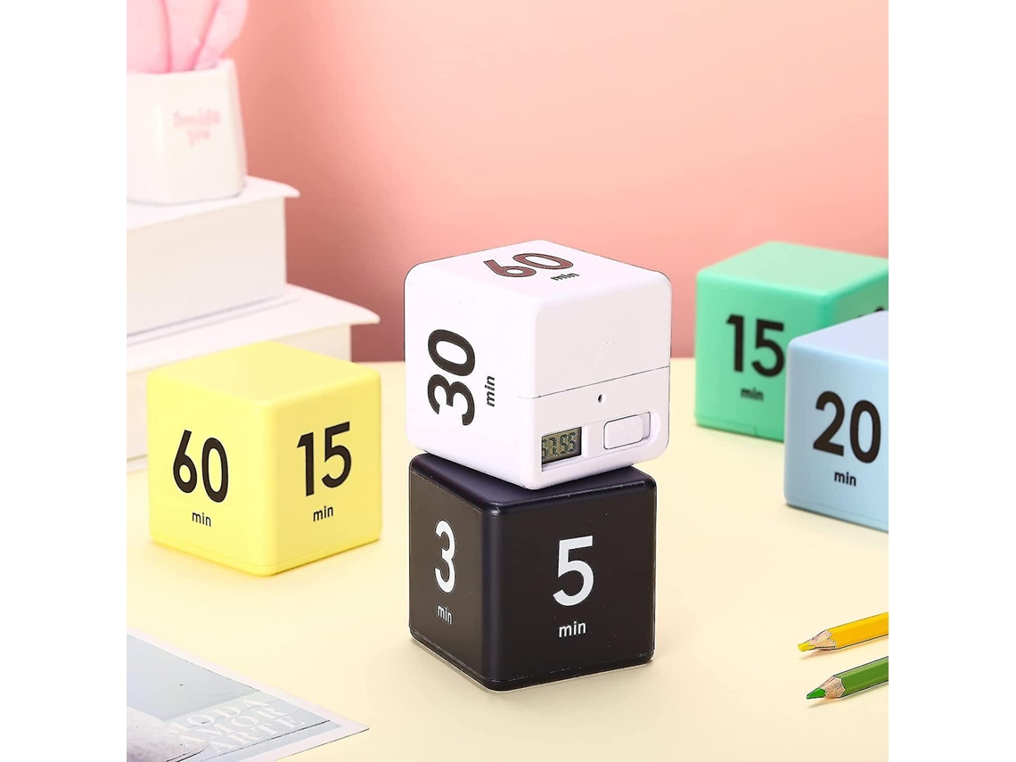 Rebe-2 Temporizadores Cubo Con Sensor De Gravedad Para Cocina Y Gestión Del Tiempo Cuenta Regresiva 1-3-5-10 Minutos Negro Blanco