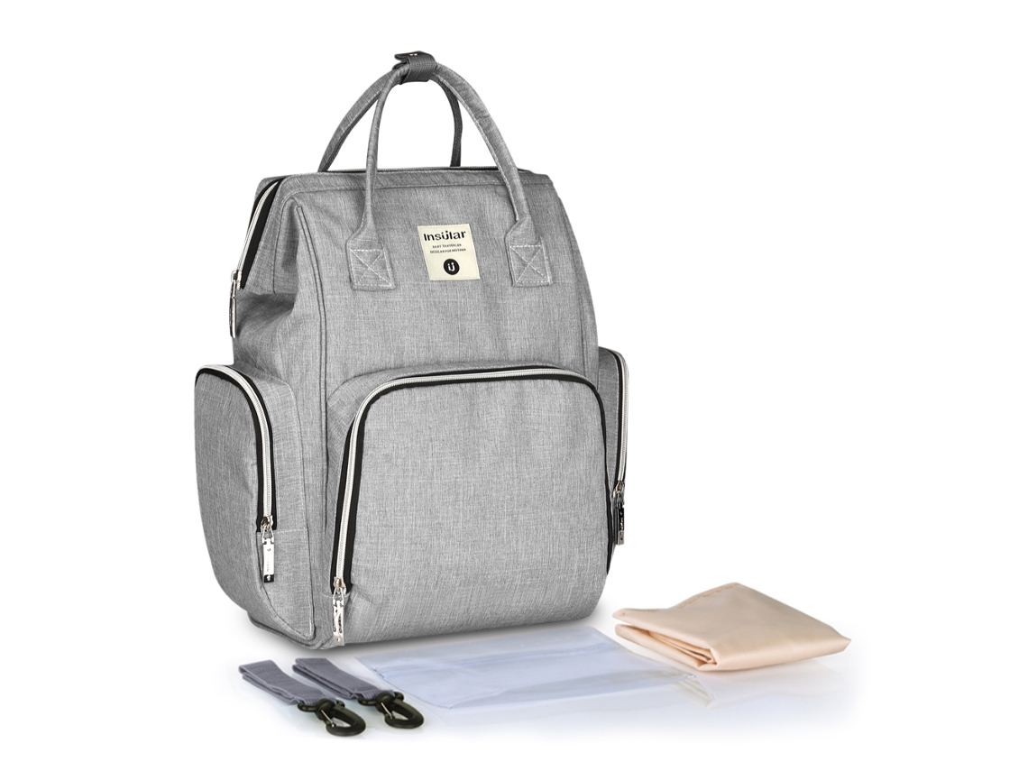Mochila cambiador de gran capacidad con bolsillos térmicos e impermeable - Gris