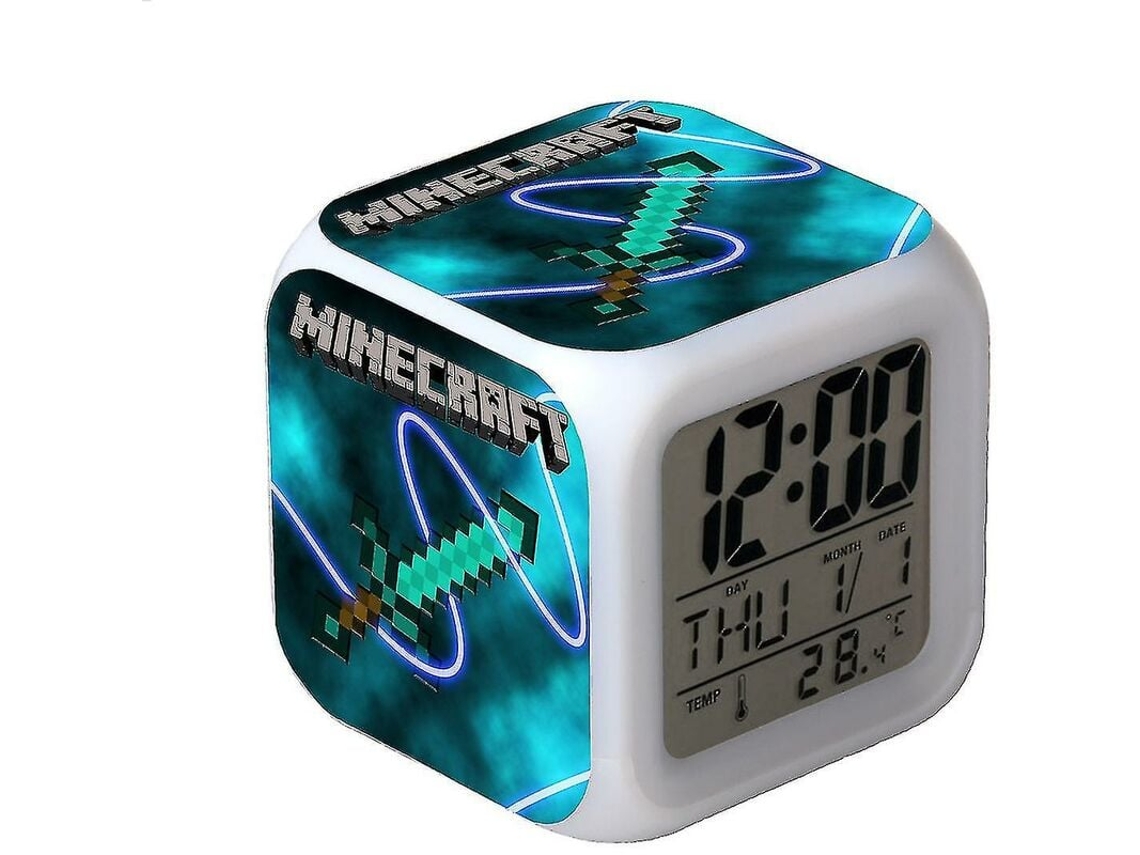 Reloj despertador Minecraft LED colorido, dibujo animado y luz nocturna KOFIHETY