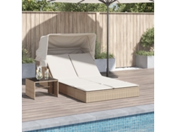 Tumbona doble con dosel y cojines de mimbre PE beige Lovely Home