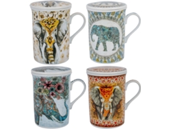 Signes Grimalt  - Mug - Taza con filtro 4 Unidades Multicolor de Porcelana | Mug Vaso Tetera De Hierro Tetera China 11x8x11cm