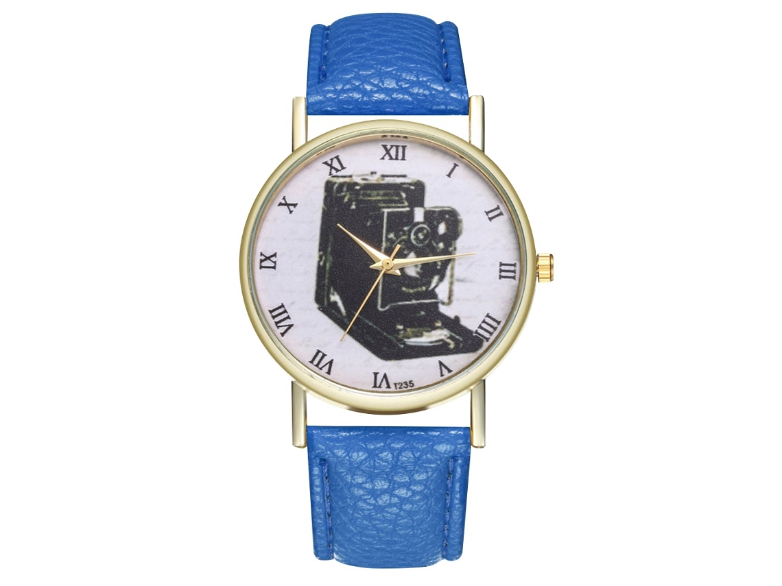 Reloj De Pulsera Analógico Para Hombre Y Mujer Con Correa De Pu Y Esfera Grande Azul Marino.