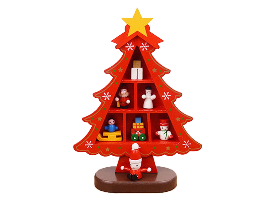 Árbol de Navidad de Mesa – Decoración de Madera con Mini Adornos RNEMITERY