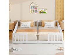 Cama Infantil Con Cabecero De 90x200 Cm Con Barandilla De Seguridad, De Pino Macizo, Sin Base Ni Colchón, Estilo Minimalista Blanco.