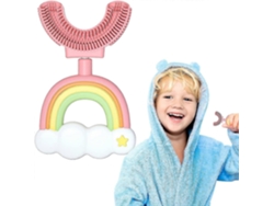 Cepillo de dientes en forma de U para niños, con limpieza bucal de 360° y cabezal de silicona suave GOKOCO (7-14 años, rosa)