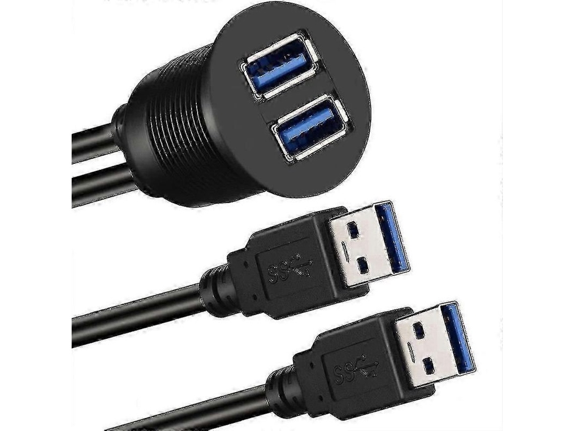 Cable De Extensión Para Panel Empotrado Con 2 Puertos Usb 3.0 Para Coche, Barco Y Motocicleta, 1 M, Material Pvc+metal, Negro.
