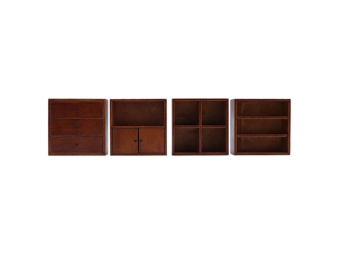 Conjunto De 4 Armarios De Madera En Miniatura, Color Marrón, Para Casa De Muñecas, Escala 1:12