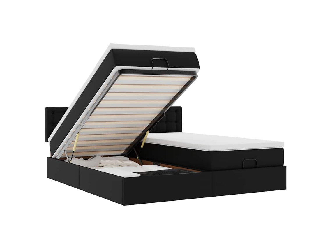 Maison Exclusive - Estructura De Cama Otomana Con Colchones Cuero Sintético Negro