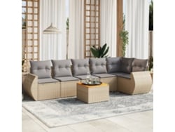 Conjunto de sofá de jardín de 7 piezas con cojines, mimbre sintético beige, Dkd Home Decor