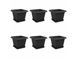 Macetas Vidaxl para plantas, 6 unidades, negras, 33 x 33 x 26 cm, plástico.