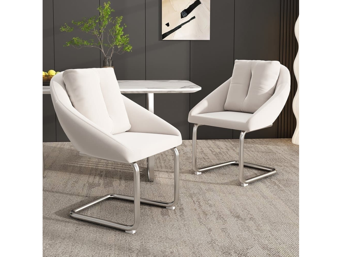 Sillas Comedor Terciopelo 2er Set - Cojín, Lujoso, Para Salón Y Dormitorio - Beige