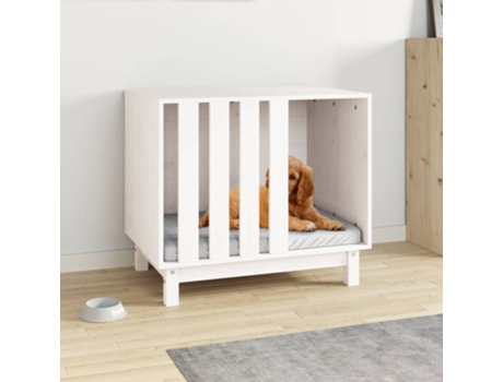 vidaXL Caseta para perros madera maciza de pino blanco 70x50x62 cm