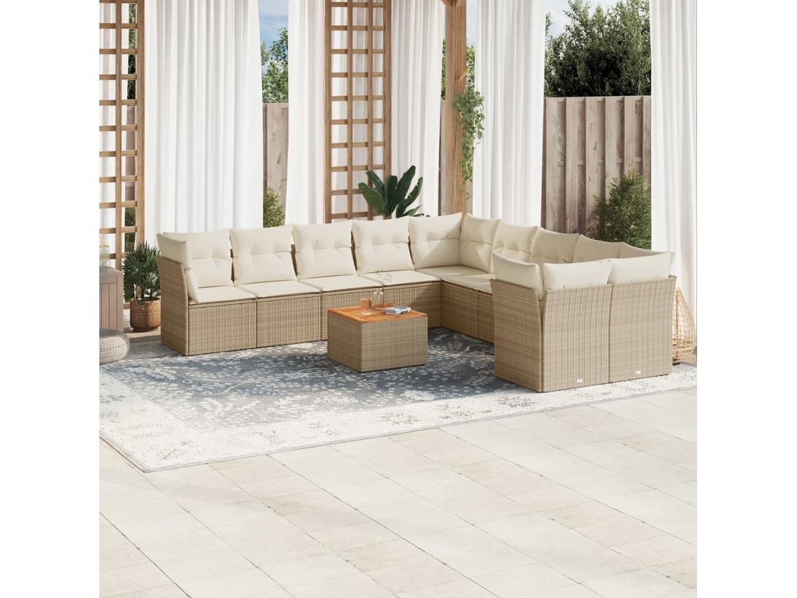Conjunto de sofá de jardín de 11 piezas con cojines de mimbre beige DKD Home Decor