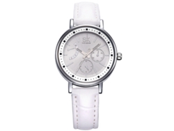 Reloj De Pulsera De Cuarzo Sencillo Sk Para Mujer Con Correa De Pu Y Esfera Analógica Redonda Blanca.