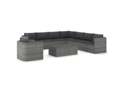 Conjunto 9 de muebles de jardín VIDAXL ratán sintético y cojines gris