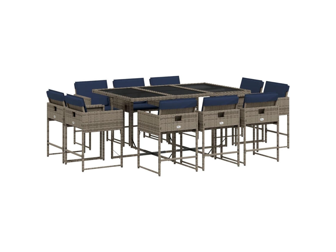 Maison Exclusive - Conjunto De Comedor De Jardín De 11 Piezas Con Cojines, Poliratán Gris