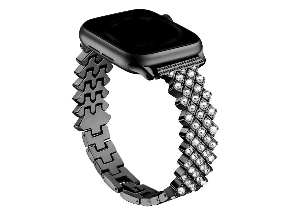 Correa XIAOMOYU de aleación de zinc negra con diamantes romboidales para Apple Watch de 46/49/45/44 mm