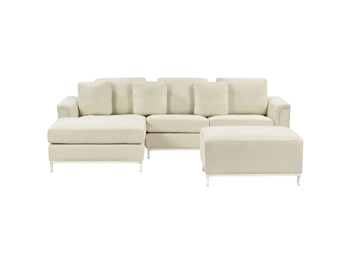 Sofá esquinero (D) con reposapiés BELIANI Oslo de Poliéster Beige 270x151x64