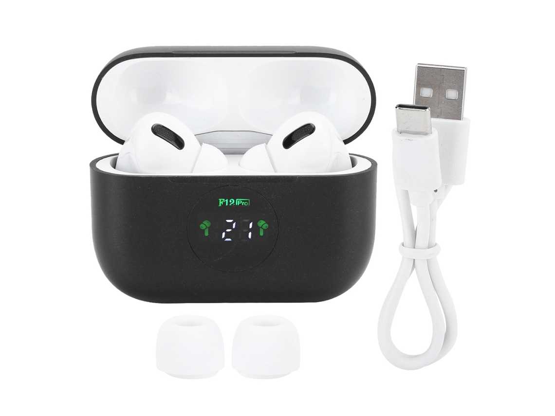 Auriculares Deportivos Bluetooth Impermeables F12pro Con Estuche De Carga Y Pantalla Digital - Negro