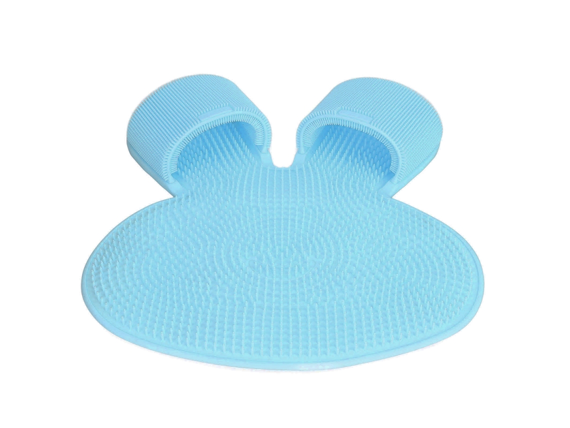 Alfombrilla de ducha KKML para limpiar y masajear los pies con ventosas antideslizantes de silicona azul.