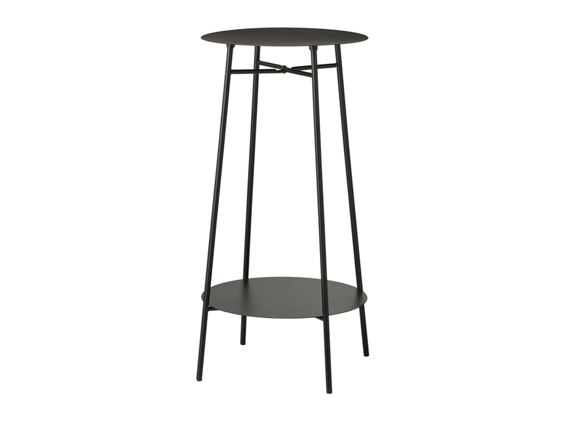 Mesa auxiliar de hierro de dos niveles, color negro, Ø35 x 60 cm, Wellhome