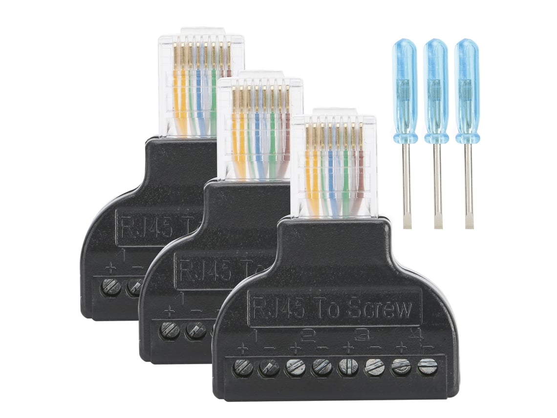 3 Juegos De Adaptadores De Conector Rj45 Macho A Terminal De Tornillo De 8 Pines Para Av Digital