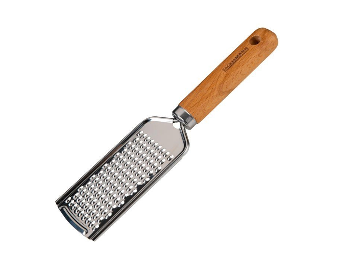 Rallador de queso Fackelmann 31114 de acero inoxidable y madera de haya, ergonómico.
