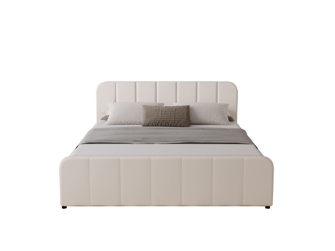 Tampa Cama Con Caja De Almacenaje 140x190cm En Terciopelo Beige